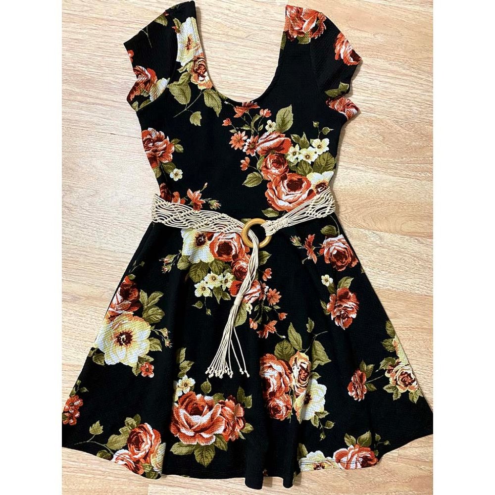Wow! Iris Black Floral A-Line Dress Fit & Flare